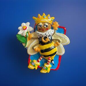 Vintage 1998 Mary Engelbreit Bumblebee Queen Bee Brooch Flower Whimsy Oddity HTF